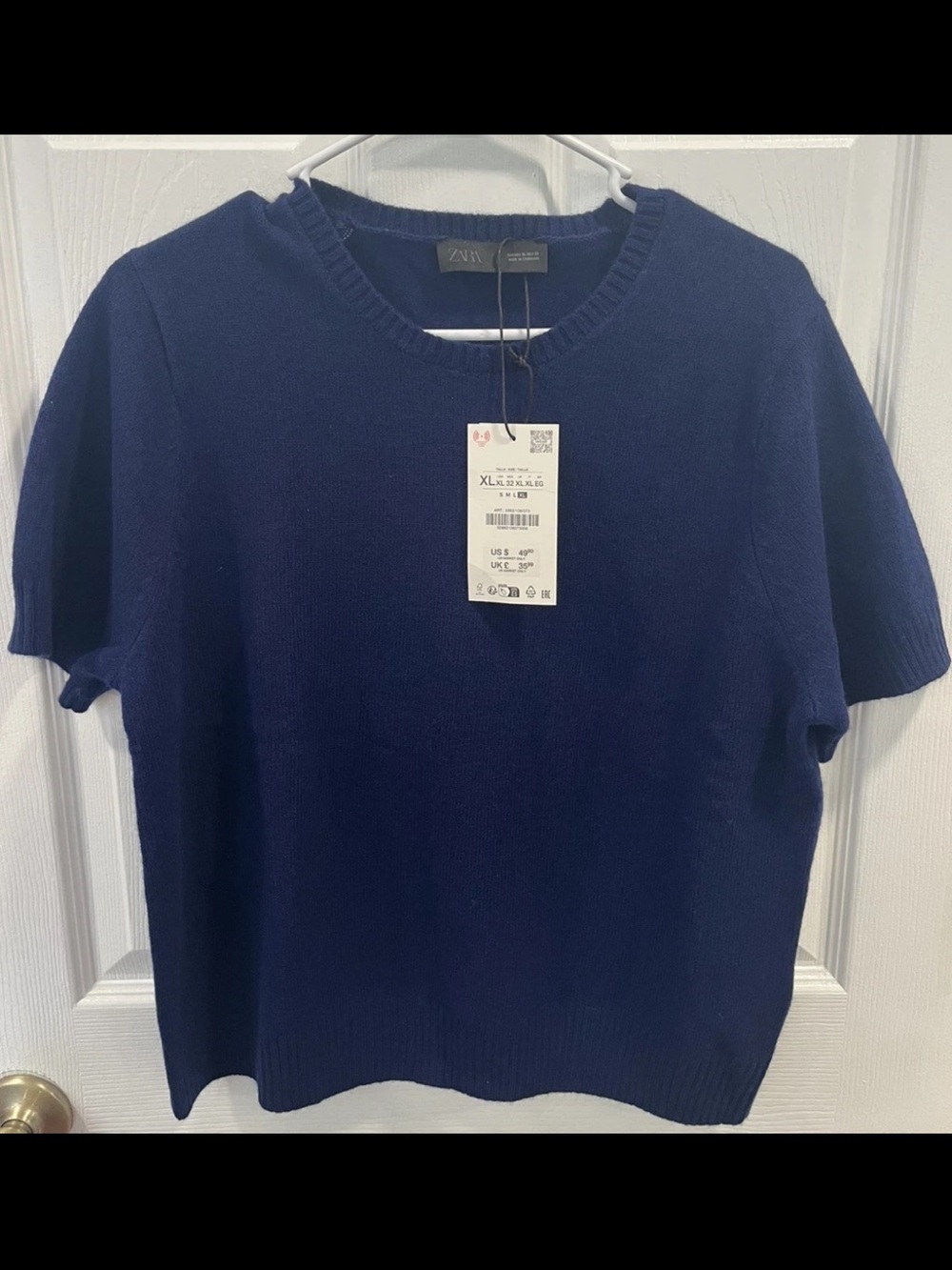 Zara Women’s XL Wool Sweater Knit Jumper Blue Round Neck NWT